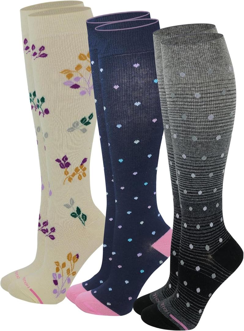 Dr. Motion Women's Compression Knee High Socks, 15-20 mmHg, 3 Pairs (9-11)