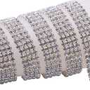 KAOYOO 4 Rows 1 Yard 4MM Crystal Rhinestone Chain Trim for Sewing Craft,DIY Decoration (Silver)