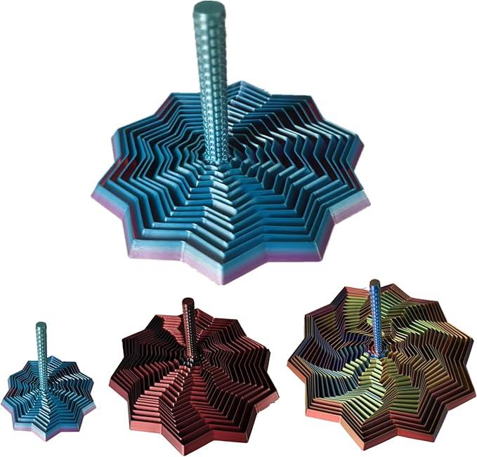 2 PCS 3D Printed Expanded Sensory Fidget Star,Stress-Relief Spinning Tower Toy with Handles,Sensory Toys for Adults & Teens