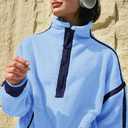 Panadila Womens Half Zip Sherpa Fleece Pullover Soft Oversized Sweatshirt with Pockets Warm Fuzzy Sweater (Blue, M)