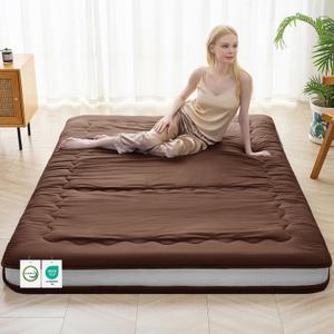 Auemtyn Japanese Floor Mattress, 4" Japanese Futon Mattress, Foldable & Portable Shiki Futon (shikibuton), Roll Up Thicken Sleeping Mattress Tatami Mat Sleeping Pad for Camping (Brown, 39 x 80), Twin