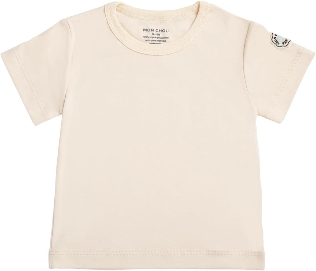 Mon Chou Premium Short Sleeve Shirt - Ultra Soft, 100% Pima Cotton Crew Neck Baby T Shirts - Organic Cotton Baby Clothes (Beige), 0-3 M