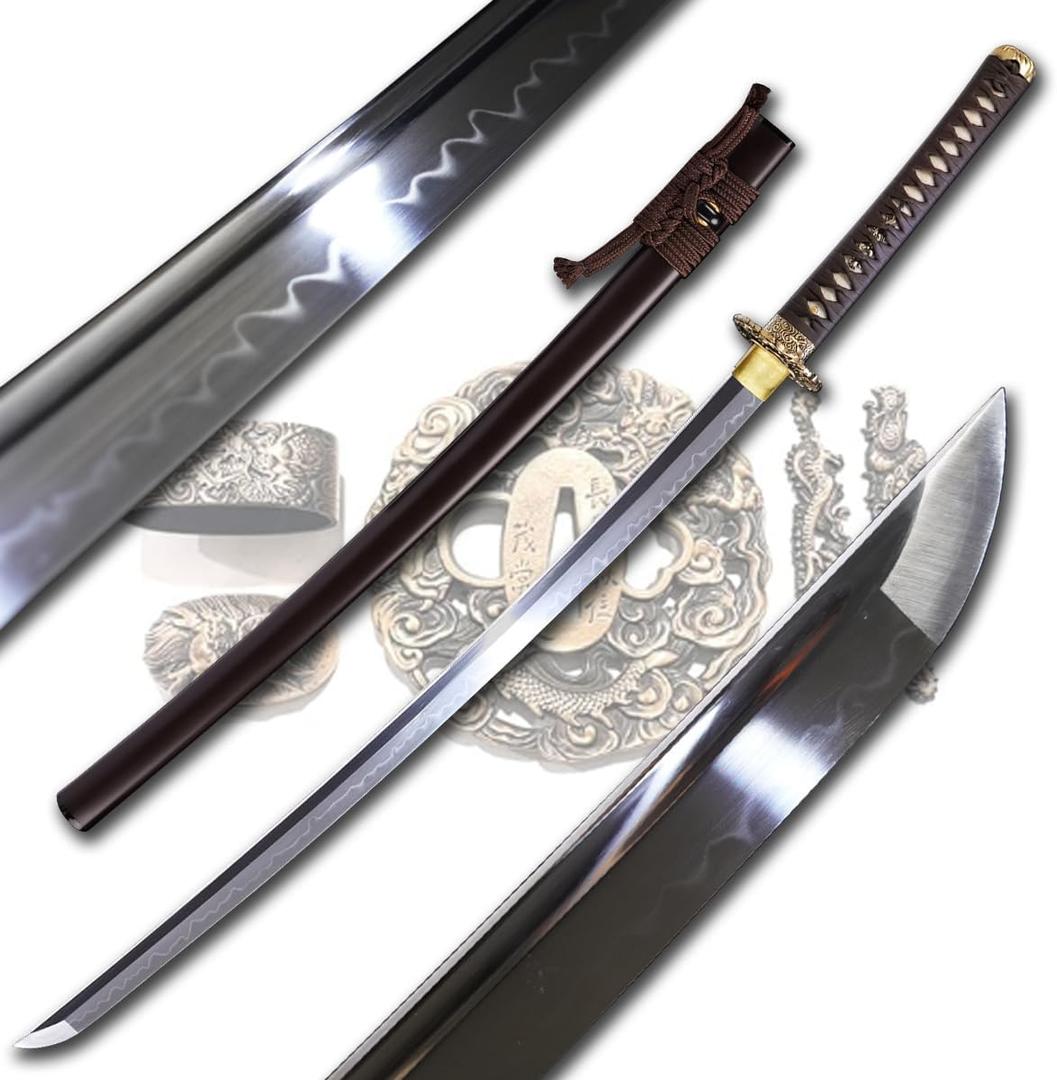 ShadowDancer Handmade Full Tang Katana Sword - Authentic T10/1095 Steel Blade with Real Hamon,Not L6 Clay Temper, and Sharp Edge - Perfect for Iaido, Martial Arts Practitioners (ChaIshime)