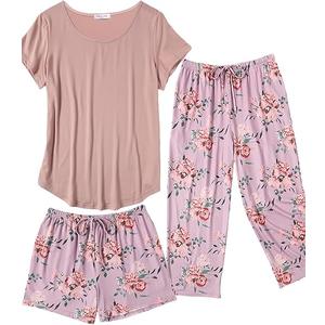 Ekouaer  Capri Pajamas for Women Sleeve Pajama  Floral Pj Soft Sleepwear with Pockets 2XL Ekouaer  Capri Pajamas for Women Sleeve Pajama  Floral Pj Soft Sleepwear with Pockets 2XL
