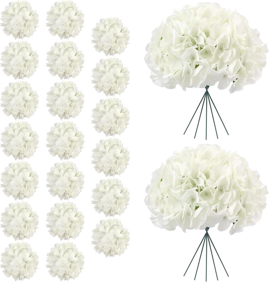 AVIVIHO 20Pcs White Hydrangea Artificial Flowers Bulk Realistic Silk Faux Hydrangea Heads with Stems Ivory Fake Flowers for Wedding,Party,Home,Table Centerpieces, Arch,Baby Shower,Party DIY Decoration
