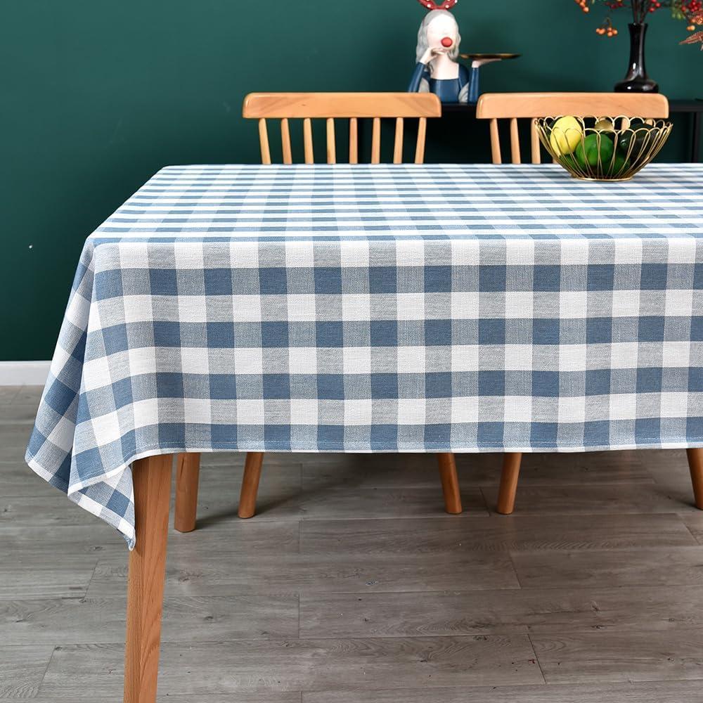 Gingham Tablecloth Rectangle Table Cloth Heavy Duty Cotton Checkered Table Cover for Spring Picnic Kitchen Dining(C-Sky Blue, 52x120 inch)