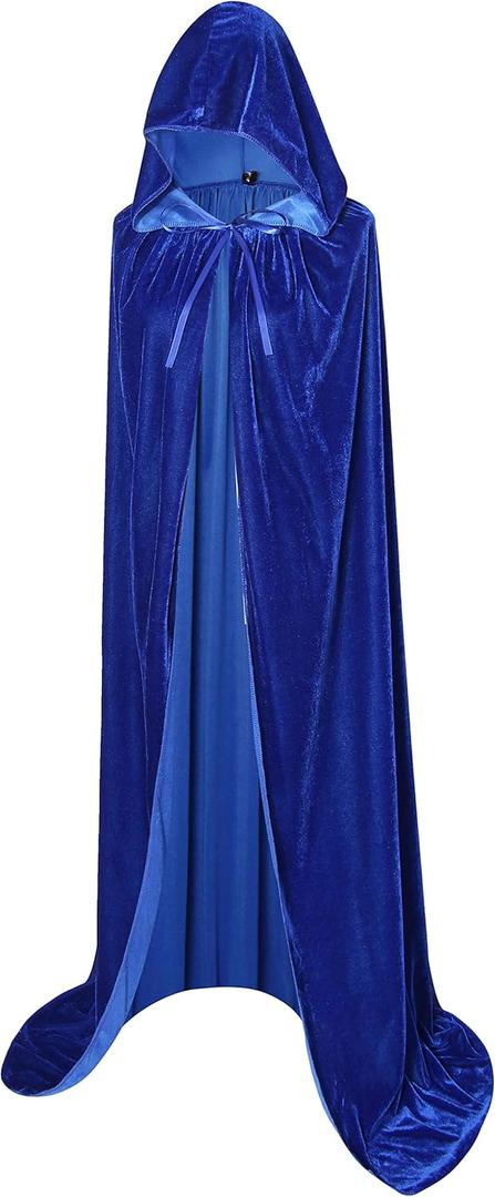 BIGXIAN Long Hooded Cloak Velvet Cape Witch Costume Halloween Costumes for Women Men (Large, Blue)