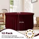 12 Pack Burgundy Round Spandex Tablecloth for 72 Inch Round Table, 132 Inch Stretch Fitted Tablecloth, Wrinkle-Free Table Cover with Skirt for Birthday, Wedding, Banquet, Party Decor, 72R Inch| 12 Pack