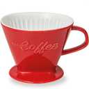 Creano XXL Porcelain Coffee Dripper Red - Ceramic Cone Brewer - Pour Over Coffee Maker - Filter Size 4 - huge and heavy quality 800gr/28oz - 6 Colours availeble