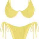 ZAFUL Women's Bikini Sets Ribbed Two Piece Swimsuits Underwire Adjustable Back Clasp Bathing Suit Side Tie Thong Swimwear (XL)