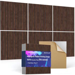 6Pack Large Acoustic Panels, Self-Adhesive Soundproof Wall Panels, Sound Proof Foam Panels for Walls, Decorative Acoustic Wall Art for Recording Studio, Home, Office, 24×24×0.4", Dark Walnut Color
