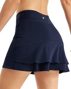 Stelle Women Tennis Skirt Athletic Skort High Waisted Golf Inner Shorts with Pockets Running Sports Pickleball(Navy, XL)