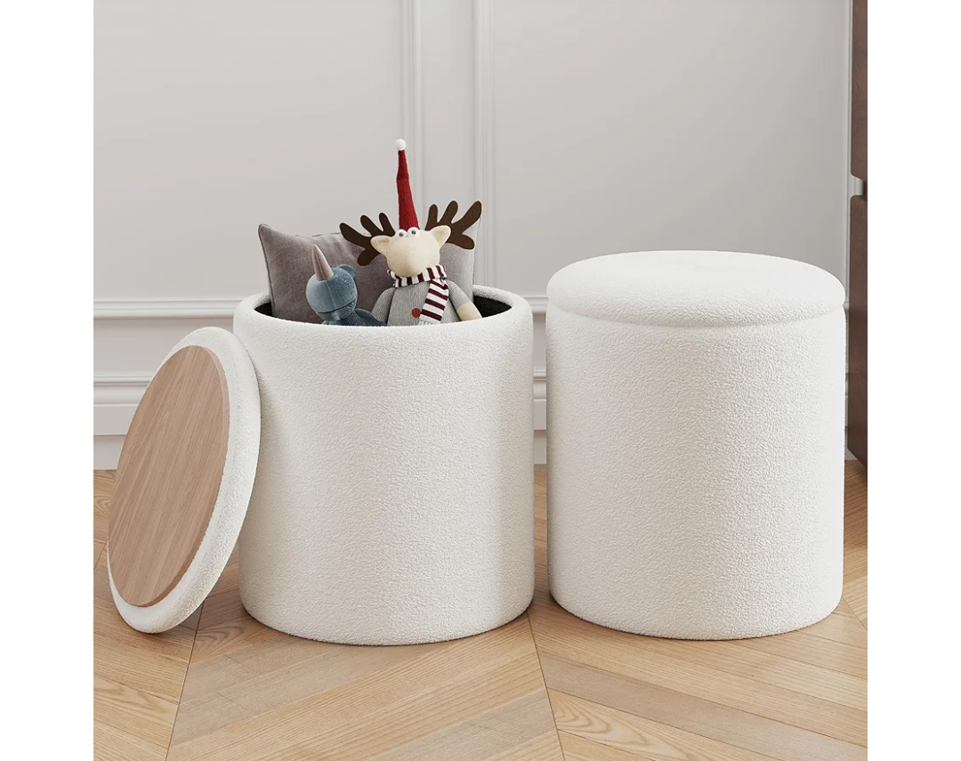Ottoman Poufs with Storage, Set of 2 Soft Upholstered Vanity Stool,Multifunctional Ottomans Coffee Table Padded Seat Foot Rest for Living（White, Pack of 2）
