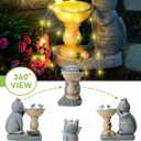 Garden Decor Cat Birdbath Statues, Solar Statues Decor with Butterfly Garden Decor for Home House, Yard Art Lawn, Ornaments, Porch Patio, Balcony - Birthday Gifts for Grandma Mom Women