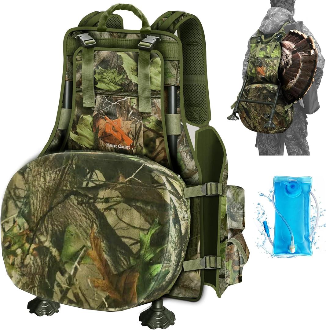 Hunting Turkey Vest with Seat, Kickstand Turkey Vest with Game Pouch for Turkey Hunting,Turkey Clothes for Men (NEXT CAMO G2 GREEN)