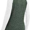 JomeDesign Womens Sweaters V Neck Long Sleeve Shirts Color Block Loose Casual Fall Tops 2025 Trendy Outfits S-2XL (Green, XL)