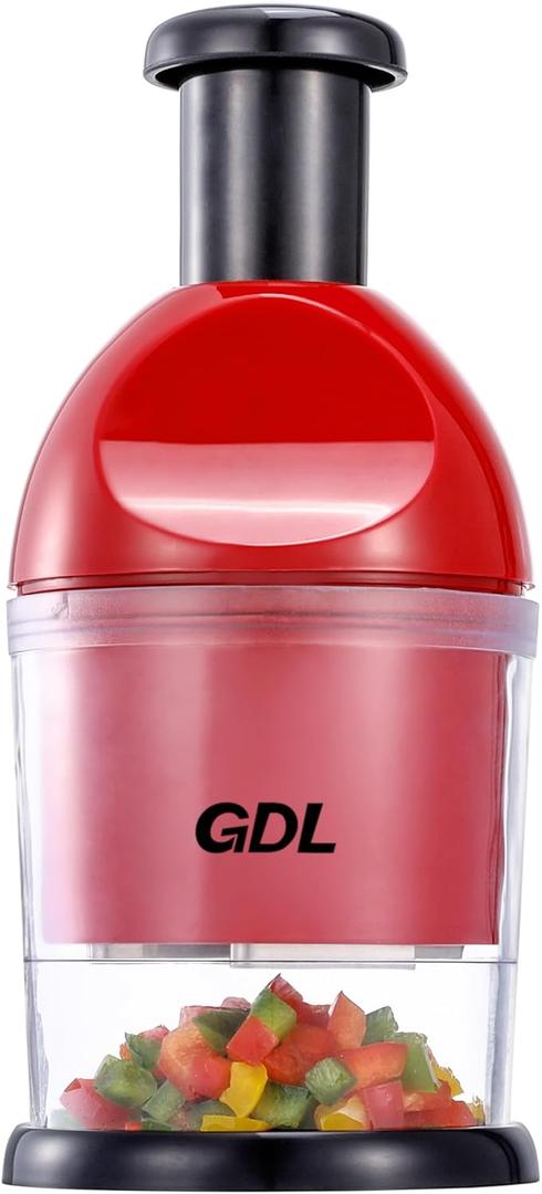 Food Chopper, Hand Chopper Dicer Easy to Clean, Manual Slap Vegetable Cutter Onion Dicer, Garlic Mincer for Onion, Nut, Tomato, Pepper, Celery, etc, Red