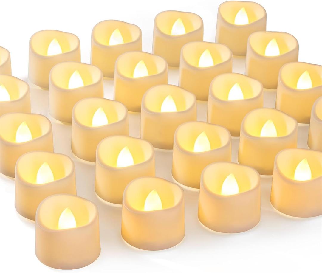 Homemory 72-Pack Novelty Flickering Flameless Tea Lights, 200+Hours Battery Operated, Fake Electric LED Votive Candles for Small Wedding Table Centerpieces, Proposals, Anniversaries (Warm White Glow, White Base)