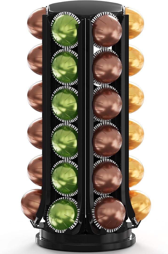 Deco Brothers VertuoLine Pod Holder, 360 Turntable Rotating Pod Carousel Organizer for Nespresso Vertuo Pods, Black
