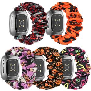 Scrunchie Watch Bands for Women Compatible with Fitbit Sense/Versa 3 Elastic Scrunchy Replacement Band Soft Stretchy Band For Fitbit Versa 3 /Sense (Small-Size, Halloween Series)