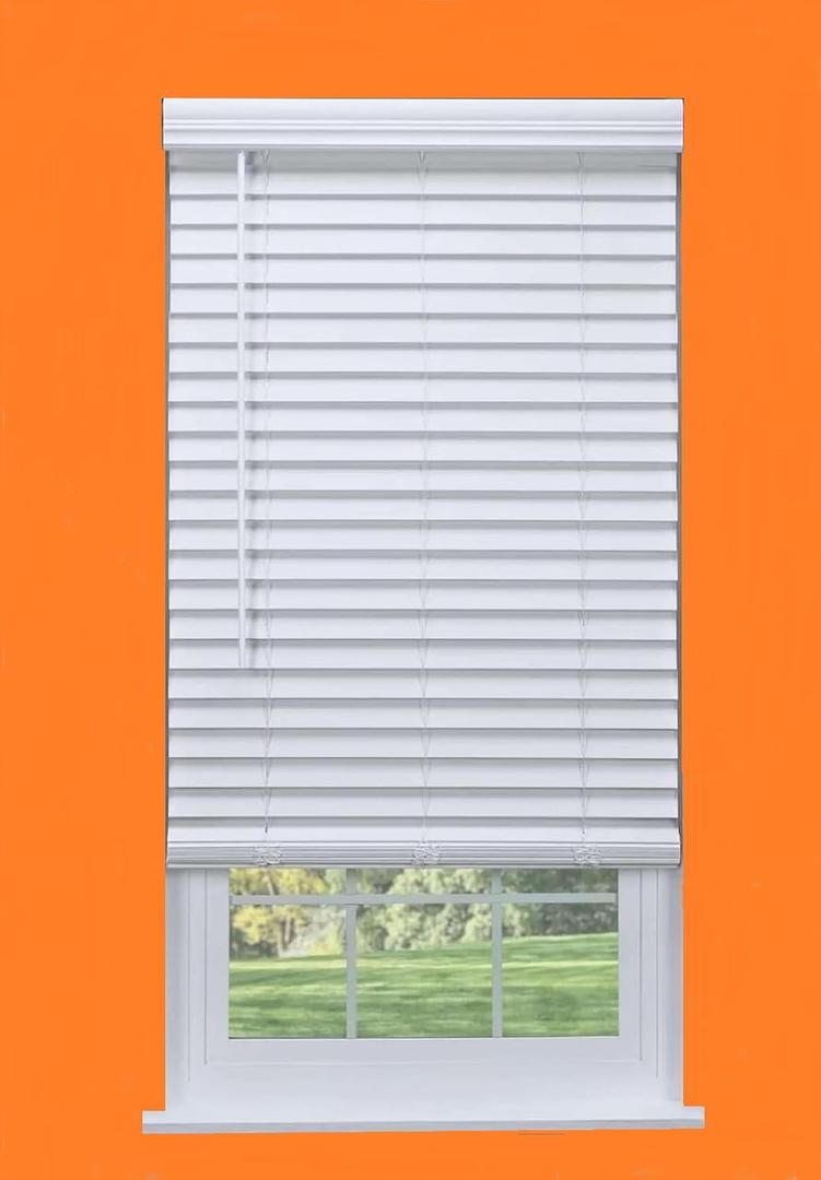 Blinds House Solution, Customizable Faux Wood Horizontal Cordless Window Blinds - 2 Inch Slats - White, Outside or Inside Mount, Cordless Faux Wood Blinds - Custom Window Blinds