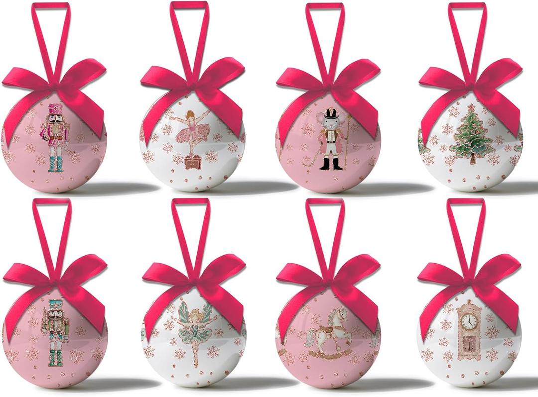 Nutcracker Christmas Decor - Nutcracker Ornaments Hanging Balls Pink and White Christmas Tree Decorations, Cute Decorations Ball 2.36 Inch for Xmas Tree Party Home HolidayXmas Gifts Set of 16Pcs