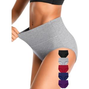 OLIKEME High Waisted Underwear for Women Cotton Slight Tummy Control Panties Postpartum Soft Full Coverage Briefs 5 Pack (XX-Large, Multicolor)