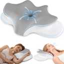 Cervical Neck Pillow for Pain Relief, Ergonomic Contour Pillow for Sleeping, 2 Heights Cooling Pillow for Neck and Shoulder Support, Memory Foam Orthopedic Pillow for Side Back Stomach Sleepers (Dark Grey)