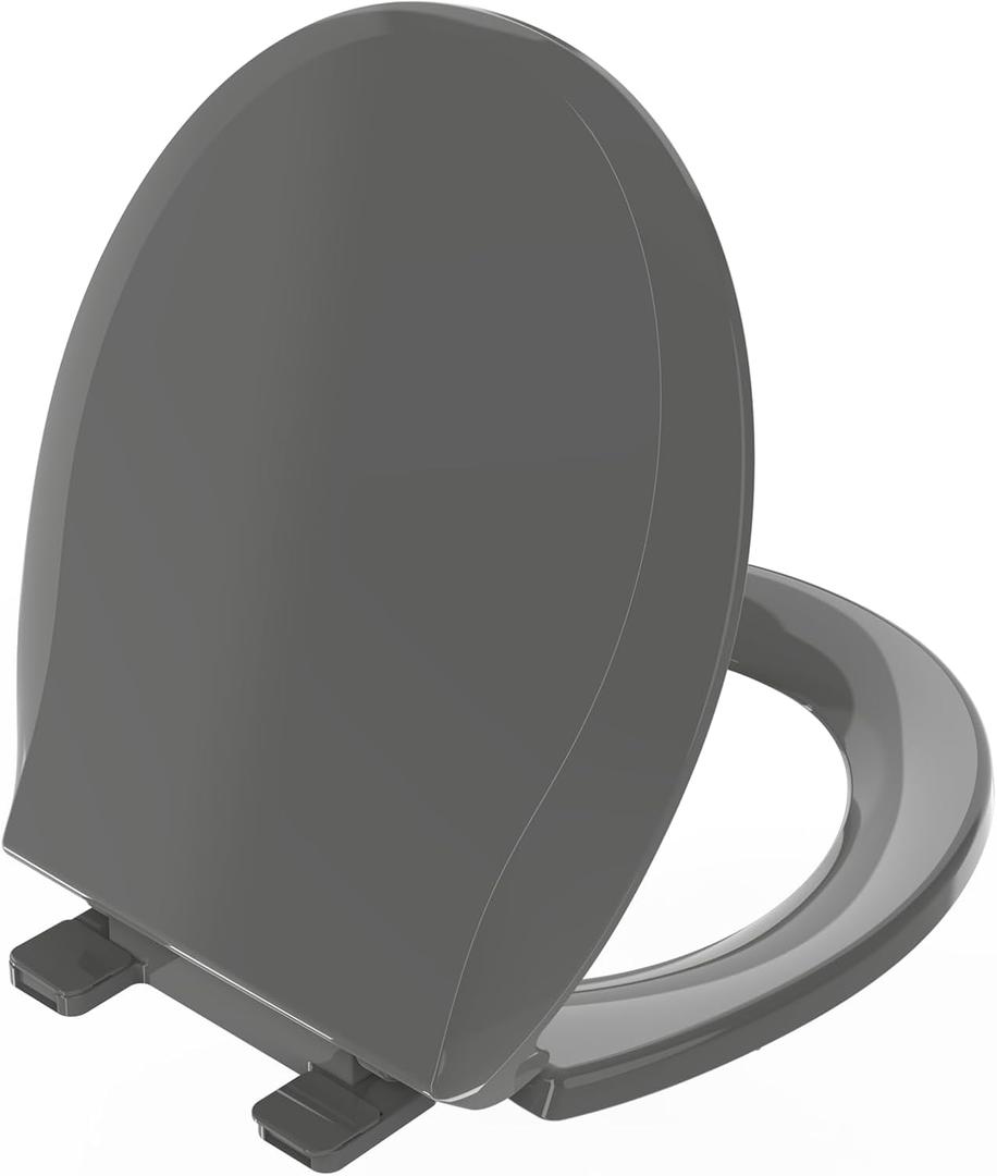 Toilet Seat Round 16.5 inch Soft Close, Toilet Lid Round PP Material Safe & Easy Clean & Quick Installation, Sturdy Accessories Never Loosen, 2 Years Support, Grey (Gray)