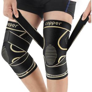 Copper Knee Braces with Strap for Knee Pain Women and Men(2 Pack), Knee Compression Sleeve for Arthritis, ACL, Meniscus Tear, Joint Pain Relief, Knee Support for Working, Running, Weightlifting(M)
