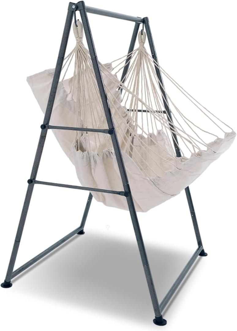Hammock Chair Stand with X-Large Swing Chair with Footrest，Anti-Tip Thickened Weather-Resistant Iron Pipe Swing Frame, 450Lbs Stand Capacity Quick Assembly for Indoor Outdoor (Dark Grey)
