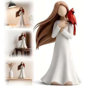 Cardinal Remembrance Love & Serenity Figurine, Angel Girl with Cardinal Bird, High-Precision Sculpted Statue, Symbol of Love, Hope & Protection, Emotional Healing Companion, Memorial & Sympathy Gift