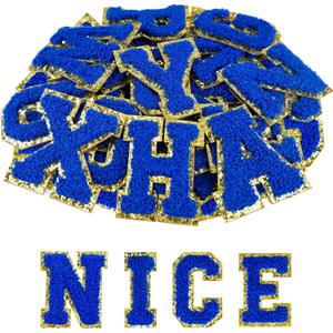 ASTARON 52 Pcs Self Adhesive Letter Patches Chenille Letters Stickers, A-Z Embroidered Applique Patches Alphabet Cloth Patch for Clothes, Bags, Hat, Phone Case, DIY Accessories (Dark Blue)