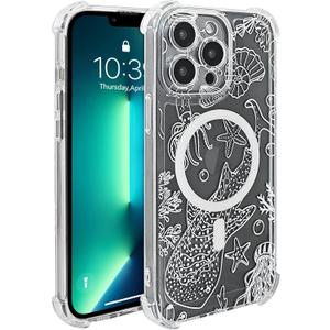 for iPhone 13 Pro Case Clear Magnetic, Compatible with MagSafe, Ocean Marine Animals Pattern, Slim Shockproof Camera Lens Protection Phone Case for Women Men 6.1" - White