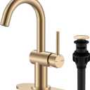 KENES Champagne Bronze Bathroom Faucet 1 Hole, Single Handle Gold Bathroom Sink Faucet for Vanity, Bar Sink Faucet with Drain Assembly & Deck Plate, Farmhouse RV Camper Outdoor Faucet, KE-9005B-CB  Short, Champagne Bronze