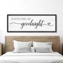 Always Kiss Me Goodnight Wall Sign Above Bed 41.3''15'' Large Farmhouse Wall Decor for Bedroom Couples Room Decor Framed Wood Wall Art Rustic Master Bedroom Wall Decoration (black frame)