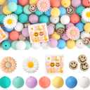 Kaciola 108 PCS Smiley Face Silicone Beads for Keychain Making, Flower Shape 15mm Silicone Focal Beads Bulk for Pens Jewelry Crafts DIY