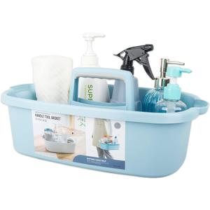 Large Cleaning Supplies Caddy Portable Shower Basket Supply Organizer with Handle Plastic Bucket Tool Storage for Bathroom, Bedroom, Kitchen, College Dorm, Garden, Blue