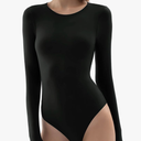 PUMIEY Women's Crew Neck Long Sleeve Bodysuit Second-skin Feel Tops Smoke Cloud Collection S