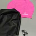 2 Pack Extra Large Swim Cap for Braids and Dreadlocks, Silicone Swimming Caps for Long Hair, Weaves, Extensions, Curls & Afros, Waterproof Adult Swim Hats Bathing Caps for Women Men (Black+Rose Red)