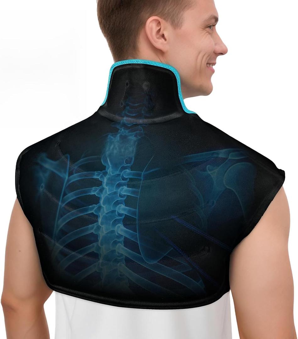 Comfytemp Large Ice Pack for Neck Shoulders Upper Back Pain Relief with Straps, Reusable Gel Ice Wrap Hot Cold Compress Therapy Recovery for Upper Back, Cervical Injuries, Rotator Cuff (Large, Black)