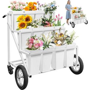 PROLEE Flower Stand, Flower Display Stand with Large Wheels, Flower Cart with 12 Buckets, Flower Cart for Wedding and Parties, White