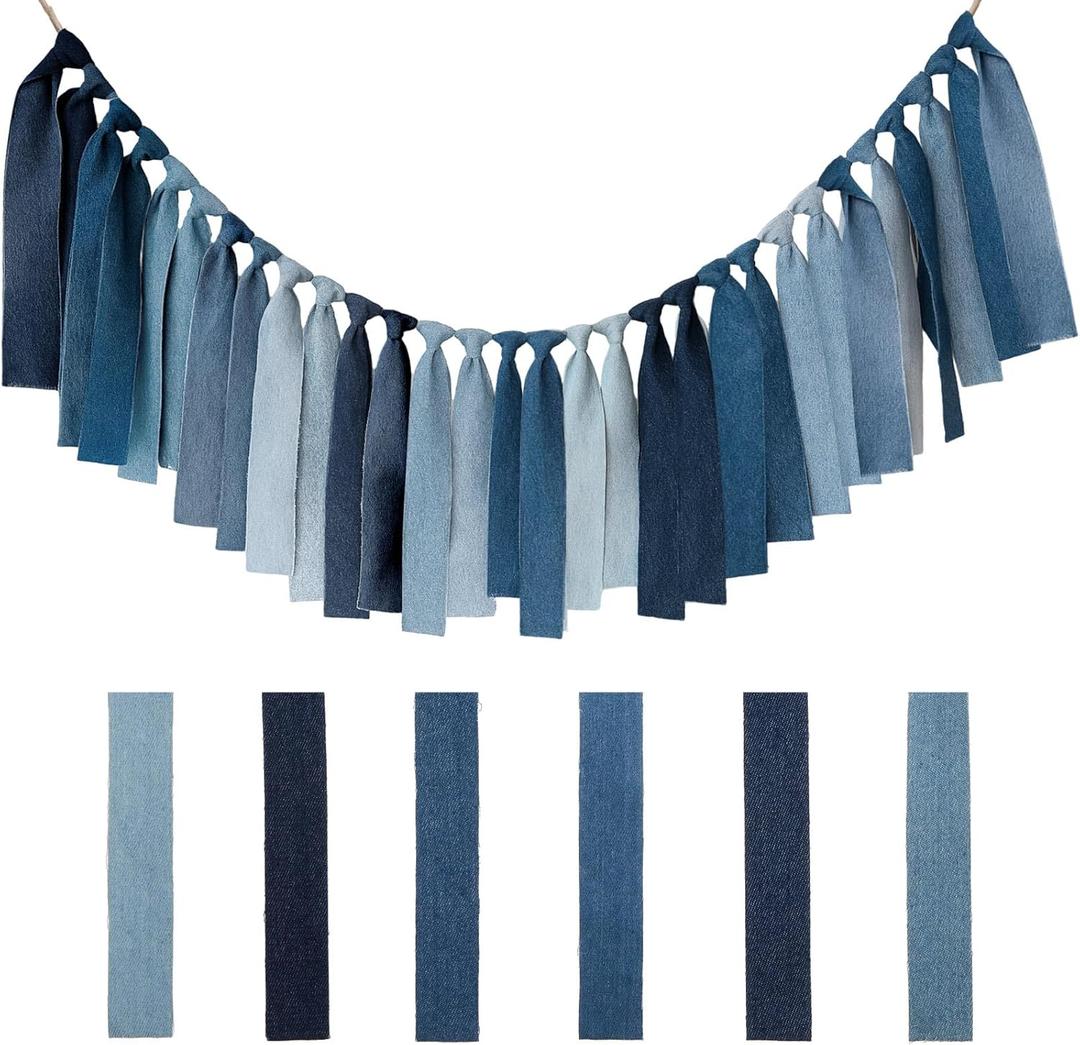 Breling 1 Pcs Denim Banner Denim Party Decorations Blue Banner Bachelorette Party Decorations Bunting Garland for Blue Jean Baby Shower Birthday Wedding Festival (Strip)