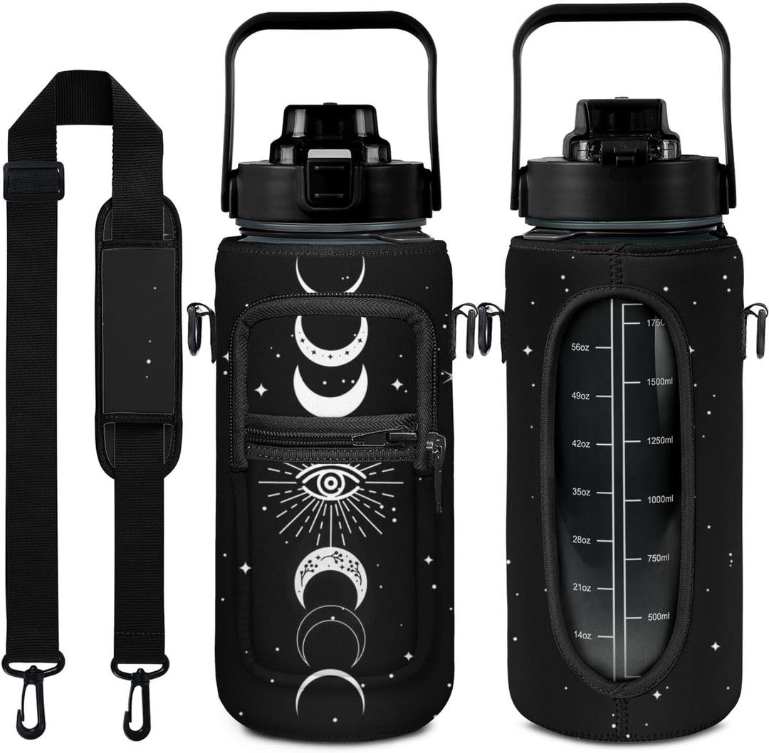 Goth Moon Water Bottle, Half Gallon Water Bottle with Time Marker, Sports Gym Water Bottles for Women BPA Free Half Gallon Water Jugs Motivational Water Bottles 64 oz (Goth Gifts) (65.9 Ounces)