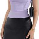 SUUKSESS Women Sexy Mesh Sheer Crop Tank Tops Sleeveless Ruched Going Out Tops (Medium, Purple)