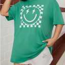 SOLY HUX Women's Plus Size Graphic Tees Crew Neck Short Sleeve T-Shirts Checkered Loose Tee Tops (Green, XL)