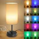Unicozin Table Lamp,3 CCT 3000K/4500K/6500K & RGB Color Changing,Stepless Dimmable Touch Control Bedside Lamp for Reading,Ambience Nightstand Light for Home Decor Party,White Shade (14.5in)