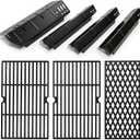 Grill Replacement Parts for Dyna-Glo 4 Burner DGH450CRP DGH451CRP, Set of 4 Porcelain Steel Grill Heat Plates Shield + 3-Pack Cast Iron Cooking Grill Grates Kit for Dyna Glo 3/4 Burner Grill