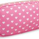 Nylon Small Makeup Bag for Purse, Cute Makeup Bag Preppy Cosmetic Zipper Pouch Purse, Waterproof Portable Travel Toiletry Bag Clutch Makeup Brush Bag Organizer Storage for Women Men Girls(Pink Heart)