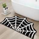 Spider Web Bath Mat, Gothic Halloween Rug, 31"x20" Black Washable Non-Slip Goth Bath Mat for Bathroom, Front Door, Bedroom, Kitchen